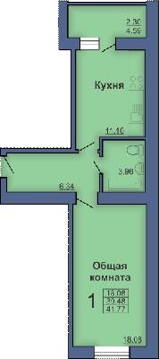 1-комнатная 41.77 м² в ЖК на вул. Маяковського, 3 от застройщика, Полтава