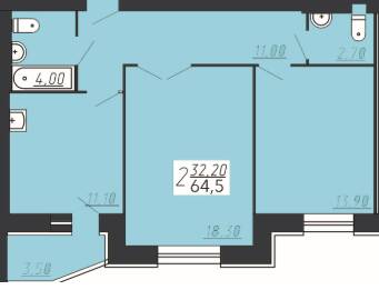 2-комнатная 64.5 м² в ЖК Счастливый от застройщика, г. Городок