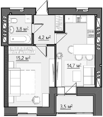 1-кімнатна 41.4 м² в ЖК Сімейний від 16 500 грн/м², Рівне