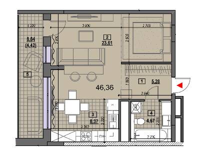 2-кімнатна 46.43 м² в ЖК Клубний від забудовника, Київ