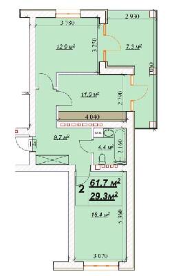 2-комнатная 61.7 м² в ЖК Европейский от 18 850 грн/м², Ровно