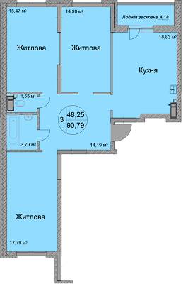 3-кімнатна 90.79 м² в ЖК Святобор від 27 950 грн/м², Київ