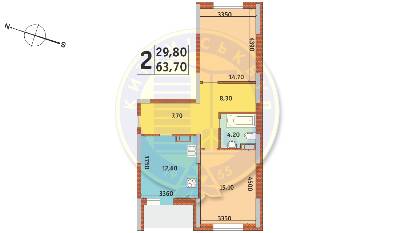 2-комнатная 63.7 м² в ЖК Новомостицко-Замковецкий от застройщика, Киев