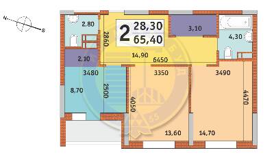 2-комнатная 65.4 м² в ЖК Новомостицко-Замковецкий от застройщика, Киев
