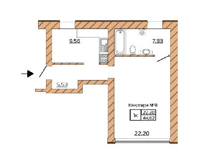 1-комнатная 44.62 м² в КД Corner от застройщика, Киев