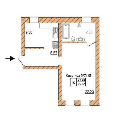 1-комнатная 45.92 м² в КД Corner от застройщика, Киев