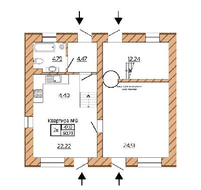 2-комнатная 60.79 м² в КД Corner от застройщика, Киев