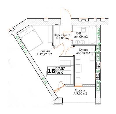 1-кімнатна 38.6 м² в ЖК Green Life-3 від 25 850 грн/м², м. Ірпінь