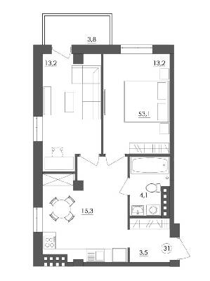 2-комнатная 53.8 м² в ЖК Дом на Мещанской от 27 700 грн/м², Одесса