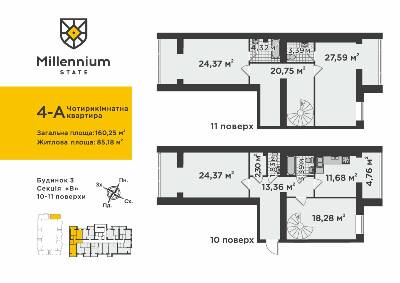 Двухуровневая 160.25 м² в ЖК Millennium State от 22 400 грн/м², г. Буча