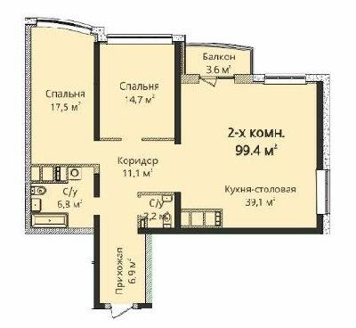 2-кімнатна 99.4 м² в ЖК Чотири сезони від забудовника, Одеса