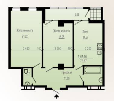 2-кімнатна 73.67 м² в ЖК Павловський квартал від 20 350 грн/м², Харків