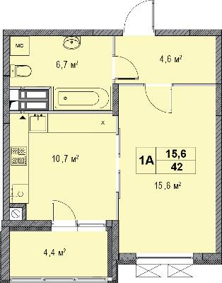 1-комнатная 46.3 м² в ЖК Озерный гай (Гатное) от 28 297 грн/м², с. Гатное