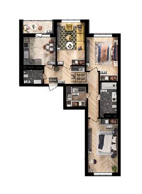 3-комнатная 93.06 м² в ЖК Парковый квартал «Город цветов» от 28 000 грн/м², Киев