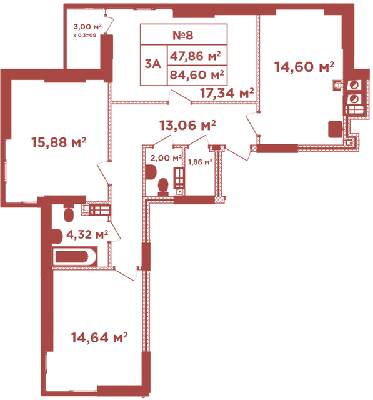 3-комнатная 84.6 м² в ЖК Crystal Avenue от застройщика, с. Петропавловская Борщаговка