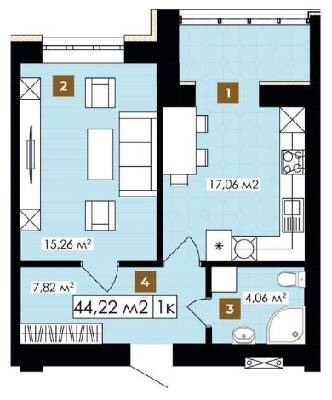 1-комнатная 44.22 м² в ЖК Элитный от 14 700 грн/м², Ивано-Франковск
