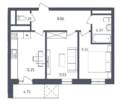 2-комнатная 48.53 м² в ЖК Малоголосківські пагорби от 19 300 грн/м², Львов