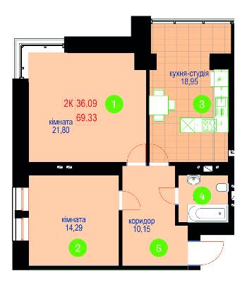 2-кімнатна 69.33 м² в ЖК Затишний від 13 200 грн/м², Івано-Франківськ