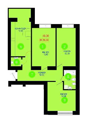 3-кімнатна 86.9 м² в ЖК Затишний від 13 200 грн/м², Івано-Франківськ