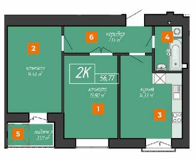2-кімнатна 56.77 м² в ЖК Козацький від 14 200 грн/м², Івано-Франківськ