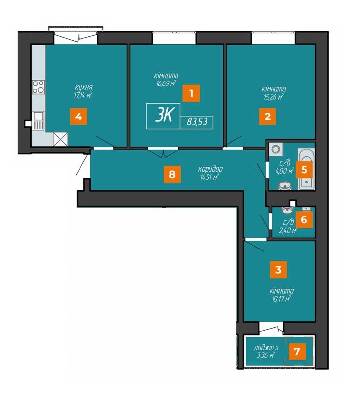 3-кімнатна 83.53 м² в ЖК Козацький від 14 200 грн/м², Івано-Франківськ