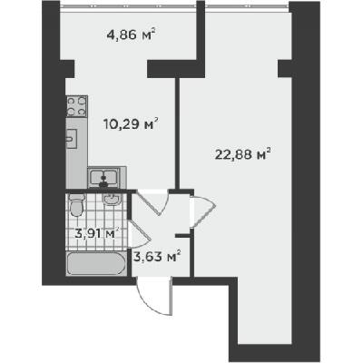 1-комнатная 45.57 м² в ЖК Millennium State от застройщика, г. Буча