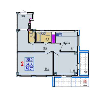 2-кімнатна 59.7 м² в ЖК Gaudi Hall від 17 500 грн/м², Харків