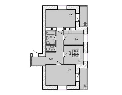 3-кімнатна 74.3 м² в ЖК ZerNova від 18 500 грн/м², Харків