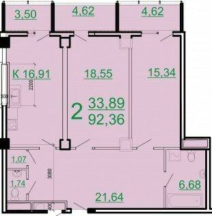 2-комнатная 90.97 м² в ЖК Аксиома от 24 450 грн/м², Харьков