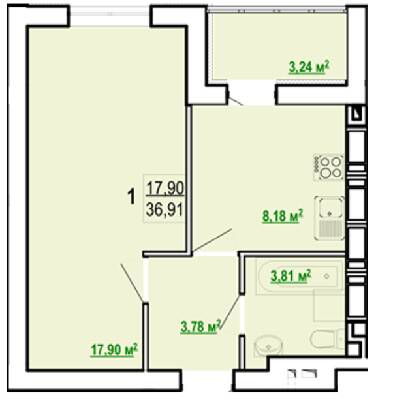 1-кімнатна 36.91 м² в ЖК Гідропарк від 11 700 грн/м², Харків
