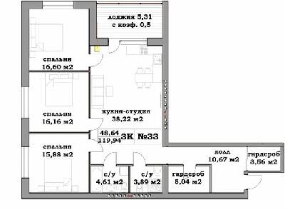 3-кімнатна 119.94 м² в ЖК Клеменова Дача від забудовника, Харків