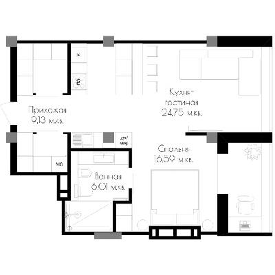 1-кімнатна 55.5 м² в ЖК Континенталь на Валентинівській від 16 050 грн/м², Харків
