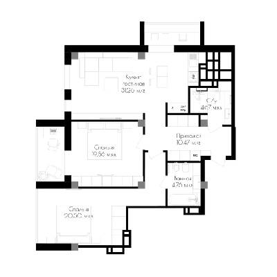 3-кімнатна 91.54 м² в ЖК Континенталь на Валентинівській від 27 350 грн/м², Харків