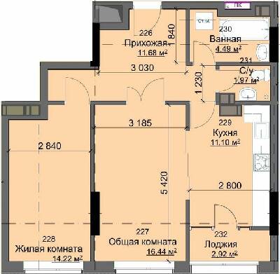2-кімнатна 62.82 м² в ЖК Кристал від 25 500 грн/м², Харків