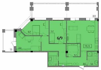 3-комнатная 113.13 м² в ЖК Comfort City от застройщика, Днепр