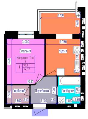1-комнатная 34.43 м² в ЖК Лазурный от 17 000 грн/м², Харьков