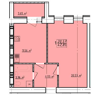 1-кімнатна 42.85 м² в ЖК Левада від забудовника, Харків