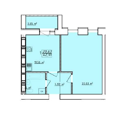 1-кімнатна 42.91 м² в ЖК Левада від забудовника, Харків