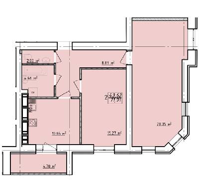 2-кімнатна 71.91 м² в ЖК Левада від забудовника, Харків