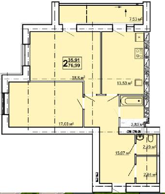 2-кімнатна 76.99 м² в ЖК Луч від 13 200 грн/м², Харків
