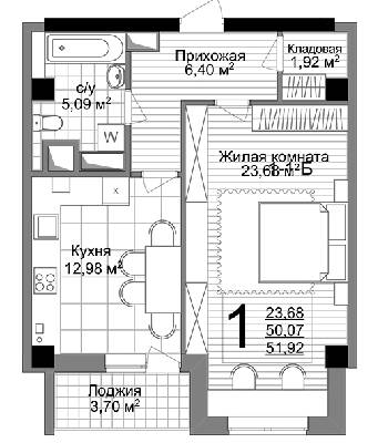 1-комнатная 51.92 м² в ЖК Люксембург от 47 350 грн/м², Харьков