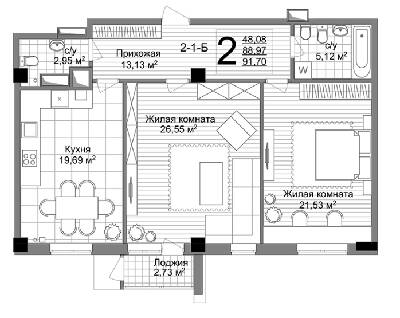 2-комнатная 91.7 м² в ЖК Люксембург от 45 050 грн/м², Харьков