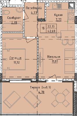 1-кімнатна 42.69 м² в ЖК Приморські Сади від 19 950 грн/м², Одеса