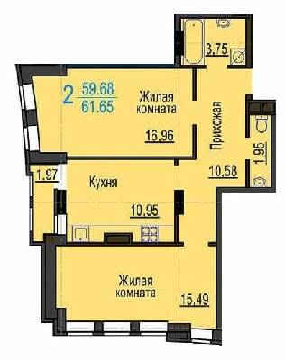 2-кімнатна 61.65 м² в ЖК Меридіан від забудовника, Харків