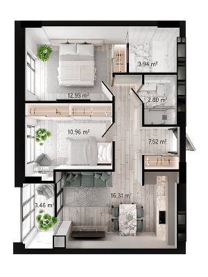 2-комнатная 59.79 м² в ЖК GENEVE от 22 500 грн/м², Днепр