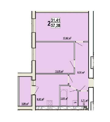 2-комнатная 57.28 м² в ЖК Мира-2 от 9 700 грн/м², Харьков