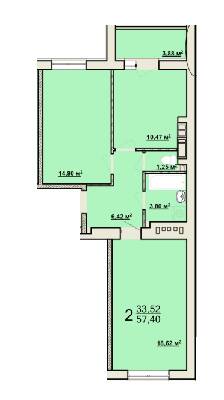 2-комнатная 57.4 м² в ЖК Мира-2 от 9 700 грн/м², Харьков