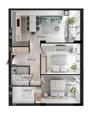 2-комнатная 70.49 м² в ЖК GENEVE от 22 500 грн/м², Днепр