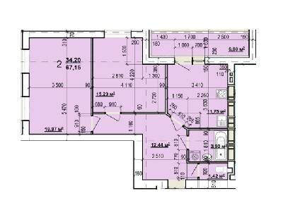 2-комнатная 67.15 м² в ЖК Мира-2 от застройщика, Харьков