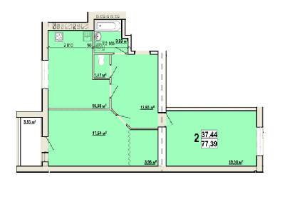 2-комнатная 77.39 м² в ЖК Мира-2 от 9 700 грн/м², Харьков